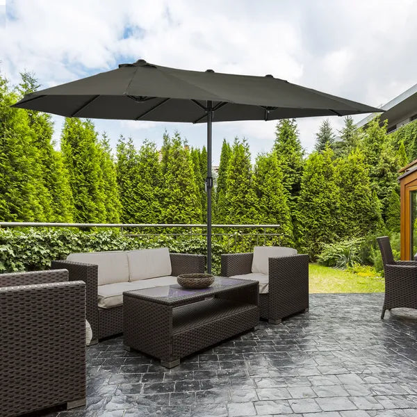 15ft Double-Sided Patio Umbrella Outdoor Market Extra Large Gray with Crank for Deck Lawn Backyard Pool - product image 2