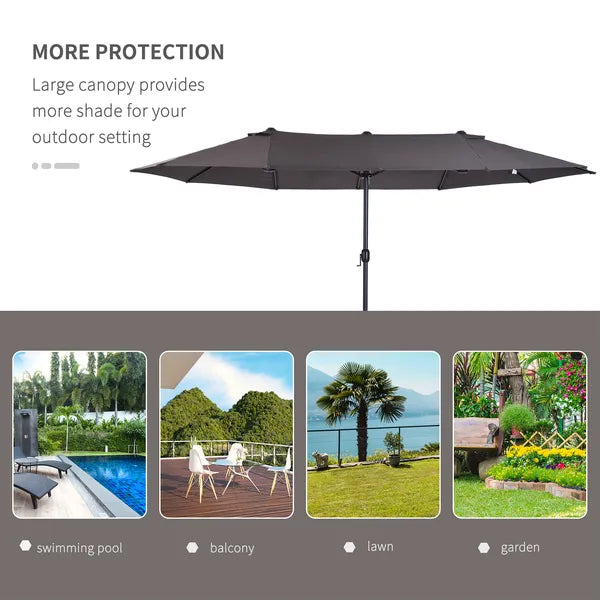15ft Double-Sided Patio Umbrella Outdoor Market Extra Large Gray with Crank for Deck Lawn Backyard Pool - product image 7
