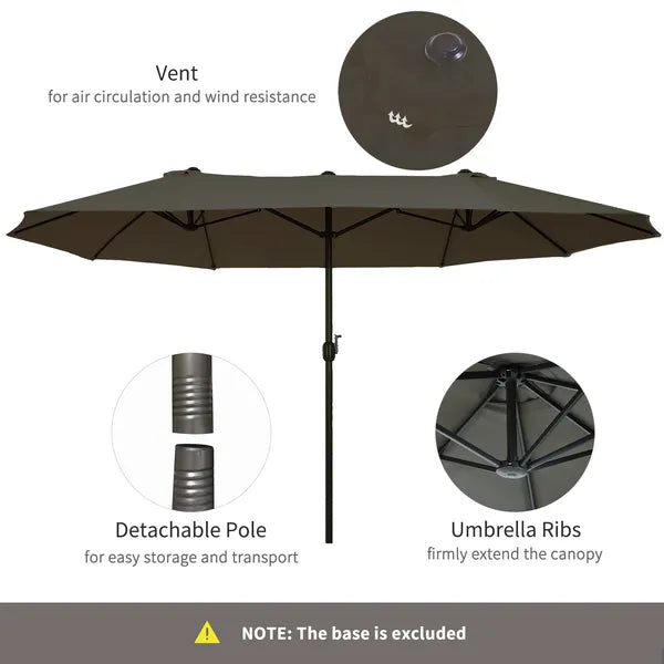 15ft Double-Sided Patio Umbrella Outdoor Market Extra Large Gray with Crank for Deck Lawn Backyard Pool - product image 6