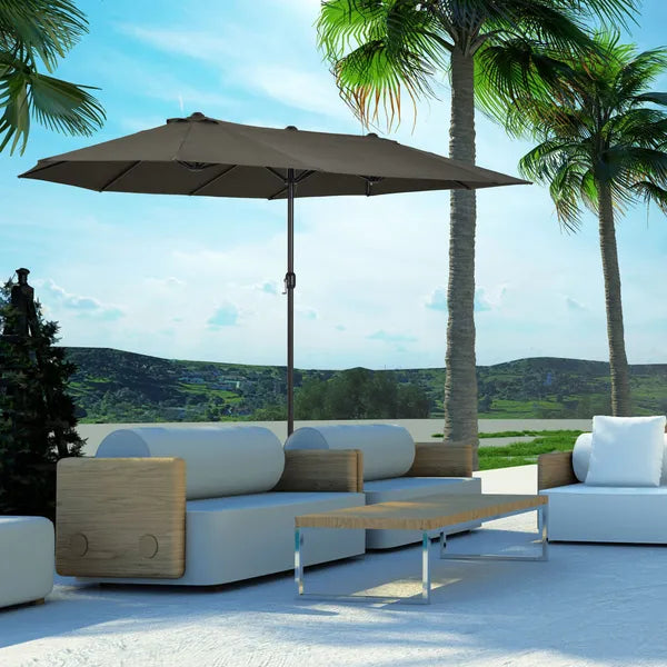 15ft Double-Sided Patio Umbrella Outdoor Market Extra Large Gray with Crank for Deck Lawn Backyard Pool - product image 10