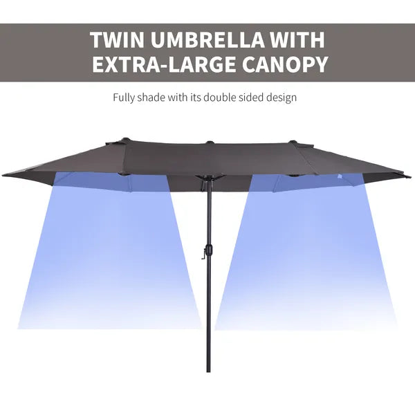 15ft Double-Sided Patio Umbrella Outdoor Market Extra Large Gray with Crank for Deck Lawn Backyard Pool - product image 4