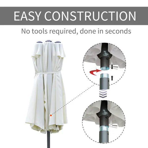 15ft Patio Umbrella with Base, Rectangular, Double-Canopy, UV-Blocking, Easy Crank, Beige - product image 7