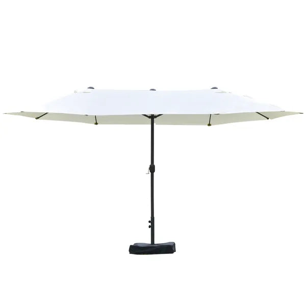 15ft Patio Umbrella with Base, Rectangular, Double-Canopy, UV-Blocking, Easy Crank, Beige - product image 1