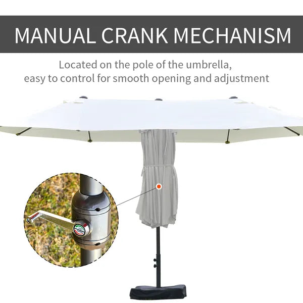15ft Patio Umbrella with Base, Rectangular, Double-Canopy, UV-Blocking, Easy Crank, Beige - product image 5