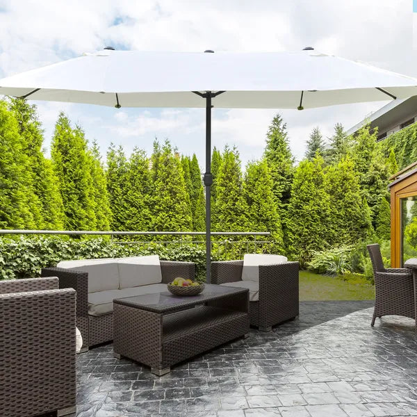 15ft Patio Umbrella with Base, Rectangular, Double-Canopy, UV-Blocking, Easy Crank, Beige - product image 2