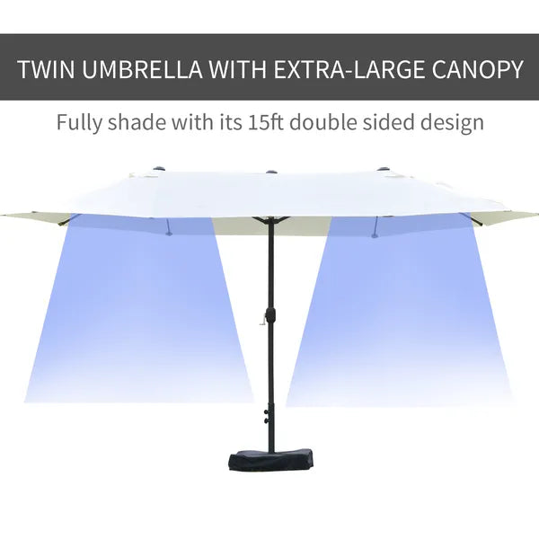 15ft Patio Umbrella with Base, Rectangular, Double-Canopy, UV-Blocking, Easy Crank, Beige - product image 4