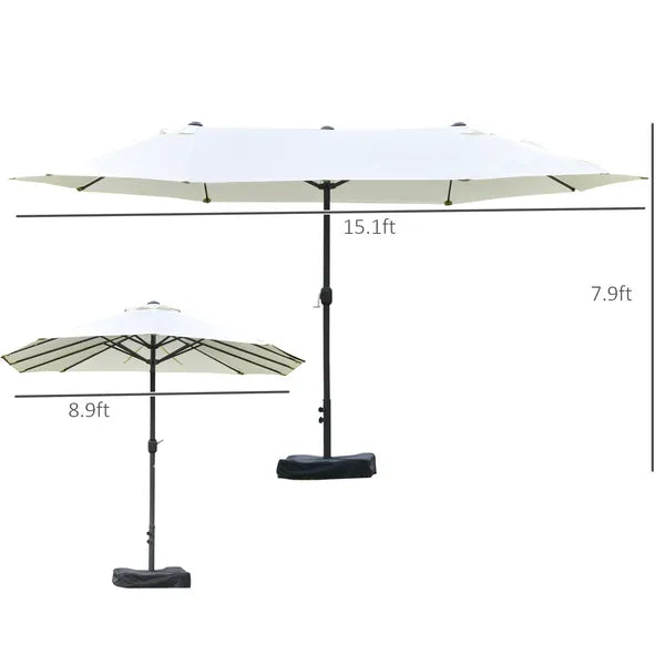 15ft Patio Umbrella with Base, Rectangular, Double-Canopy, UV-Blocking, Easy Crank, Beige - product image 3