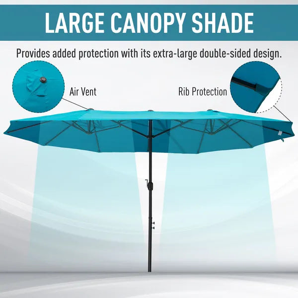 Outsunny 15 Ft Patio Umbrella with Base, Rectangular, Double-Canopy, UV-Blocking, Easy Crank, Blue - product image 4