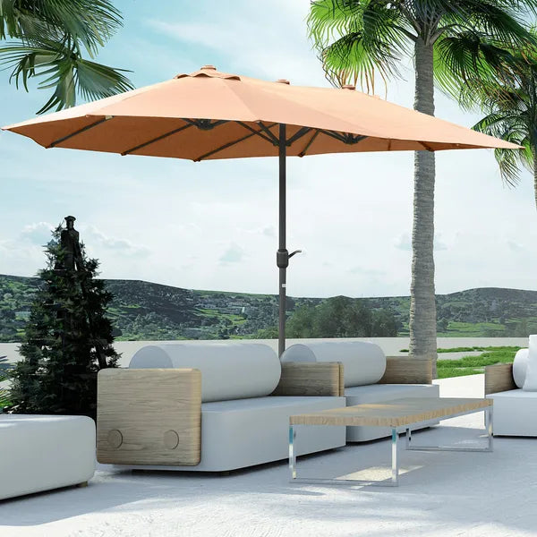 Outsunny 15ft Patio Umbrella with Base, Rectangular, Double-Canopy, UV-Blocking, Easy Crank, Coffee - product image 16