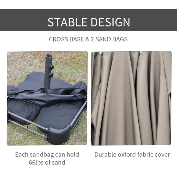 Outsunny 15ft Patio Umbrella with Base, Rectangular, Double-Canopy, UV-Blocking, Easy Crank, Coffee - product image 6
