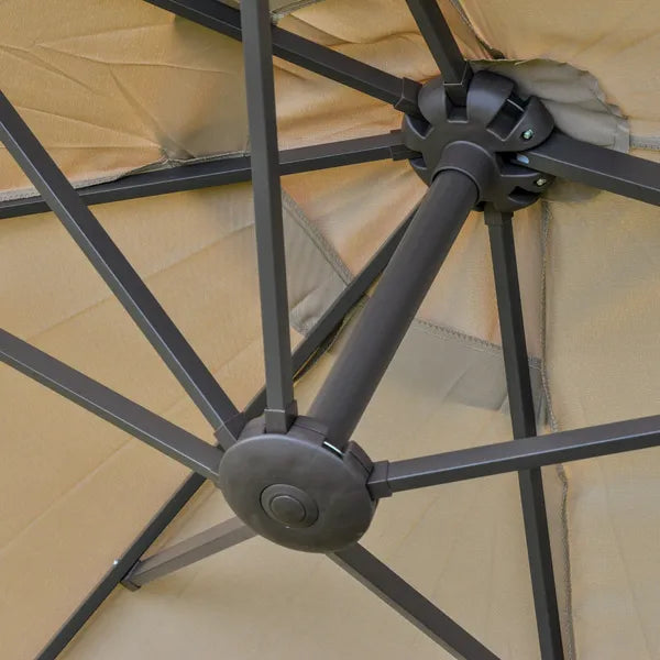 Outsunny 15ft Patio Umbrella with Base, Rectangular, Double-Canopy, UV-Blocking, Easy Crank, Coffee - product image 9