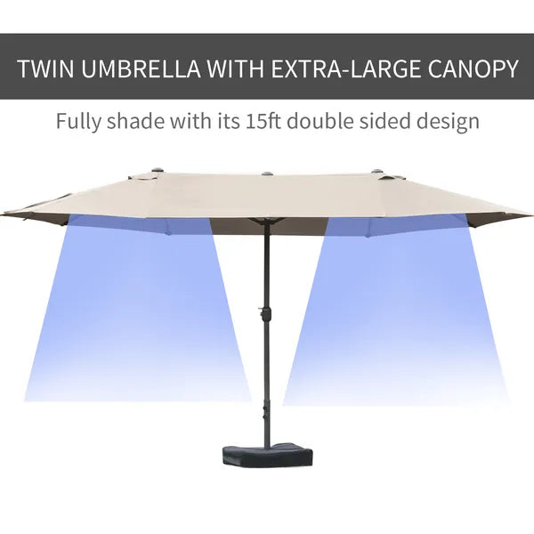 Outsunny 15ft Patio Umbrella with Base, Rectangular, Double-Canopy, UV-Blocking, Easy Crank, Coffee - product image 4