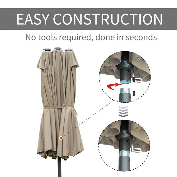 Outsunny 15ft Patio Umbrella with Base, Rectangular, Double-Canopy, UV-Blocking, Easy Crank, Coffee - product image 7
