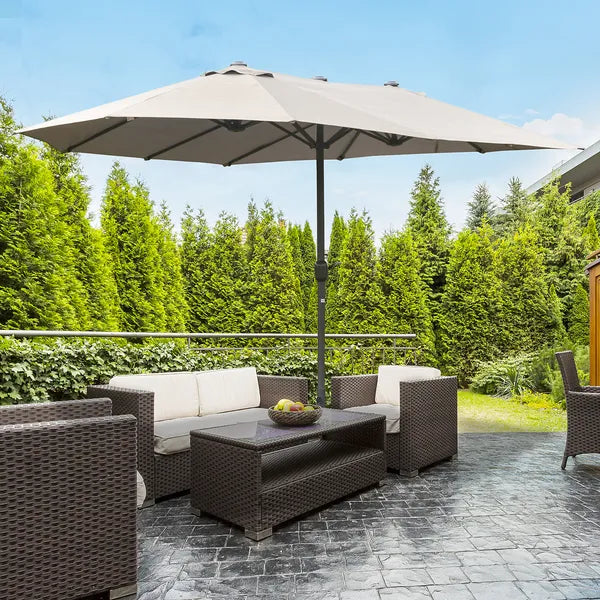 Outsunny 15ft Patio Umbrella with Base, Rectangular, Double-Canopy, UV-Blocking, Easy Crank, Coffee - product image 8