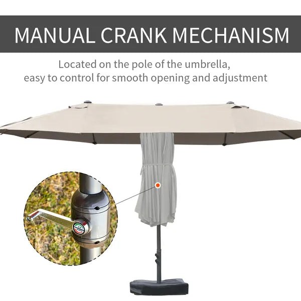 Outsunny 15ft Patio Umbrella with Base, Rectangular, Double-Canopy, UV-Blocking, Easy Crank, Coffee - product image 5