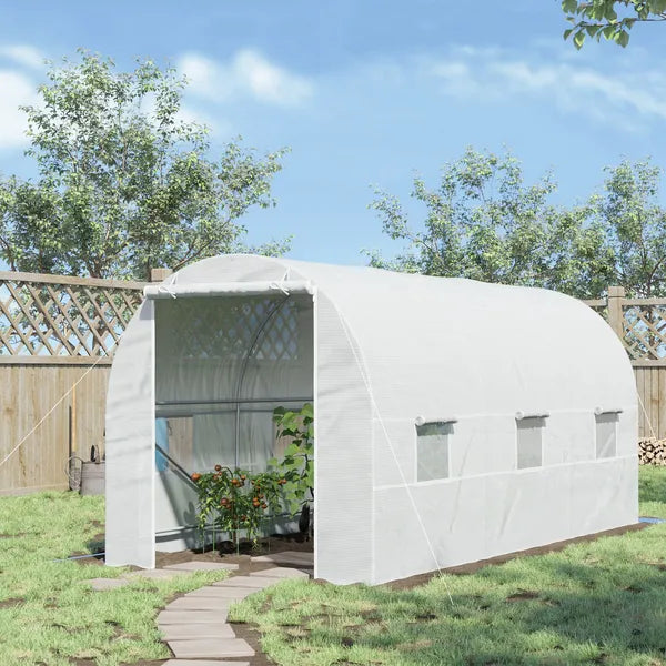 15x7x7 High Tunnel Greenhouse, with 6 Roll-up Windows and Roll Up Door, 140 GSM PE Cover, Steel Frame, for Planting, Garden, White - product image 9
