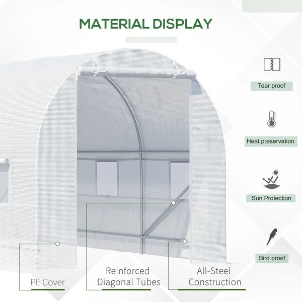 15x7x7 High Tunnel Greenhouse, with 6 Roll-up Windows and Roll Up Door, 140 GSM PE Cover, Steel Frame, for Planting, Garden, White - product image 5