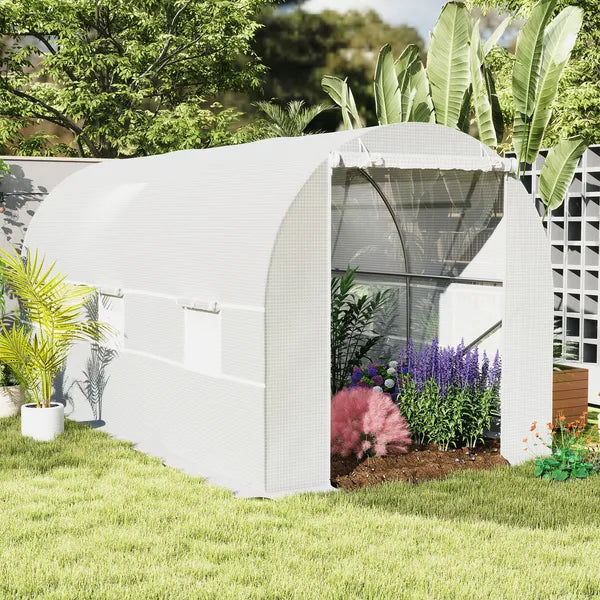 15x7x7 High Tunnel Greenhouse, with 6 Roll-up Windows and Roll Up Door, 140 GSM PE Cover, Steel Frame, for Planting, Garden, White - product image 2