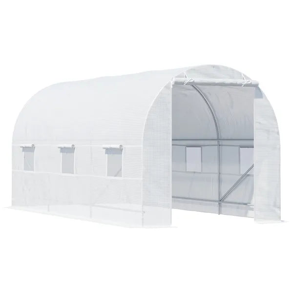 15x7x7 High Tunnel Greenhouse, with 6 Roll-up Windows and Roll Up Door, 140 GSM PE Cover, Steel Frame, for Planting, Garden, White - product image 1