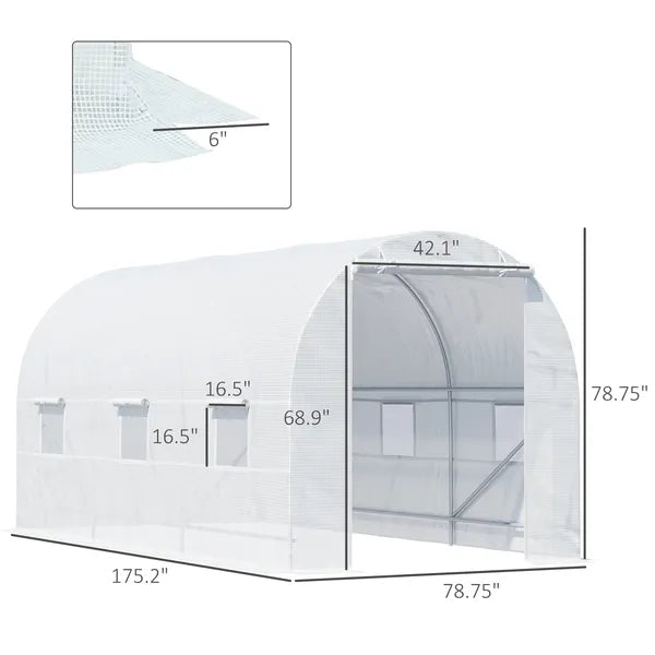 15x7x7 High Tunnel Greenhouse, with 6 Roll-up Windows and Roll Up Door, 140 GSM PE Cover, Steel Frame, for Planting, Garden, White - product image 3