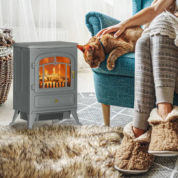 16" Electric Freestanding Fireplace, 750with1500W Indoor Fireplace Stove Heater with 3D Flame Effect for Home, Gray - product image 2