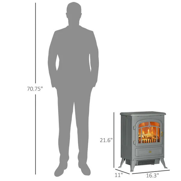 16" Electric Freestanding Fireplace, 750with1500W Indoor Fireplace Stove Heater with 3D Flame Effect for Home, Gray - product image 3