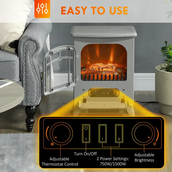 16" Electric Freestanding Fireplace, 750with1500W Indoor Fireplace Stove Heater with 3D Flame Effect for Home, Gray - product image 5