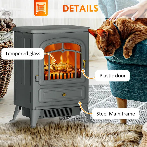 16" Electric Freestanding Fireplace, 750with1500W Indoor Fireplace Stove Heater with 3D Flame Effect for Home, Gray - product image 7