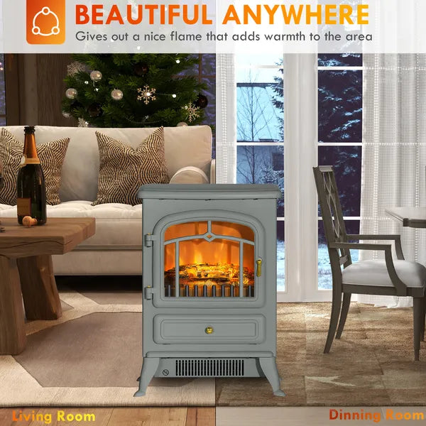 16" Electric Freestanding Fireplace, 750with1500W Indoor Fireplace Stove Heater with 3D Flame Effect for Home, Gray - product image 8