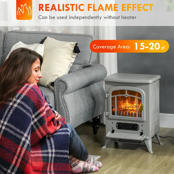 16" Electric Freestanding Fireplace, 750with1500W Indoor Fireplace Stove Heater with 3D Flame Effect for Home, Gray - product image 4