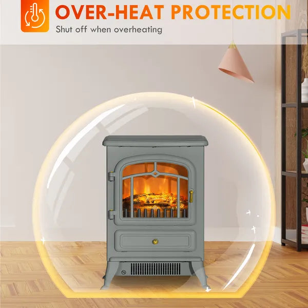 16" Electric Freestanding Fireplace, 750with1500W Indoor Fireplace Stove Heater with 3D Flame Effect for Home, Gray - product image 6