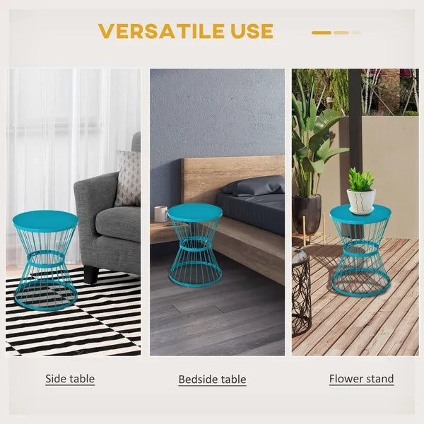 16" Steel Patio Side Table, Garden End Table with Hourglass Design, Accent Table for Outdoor and Indoor Use, Blue - product image 6