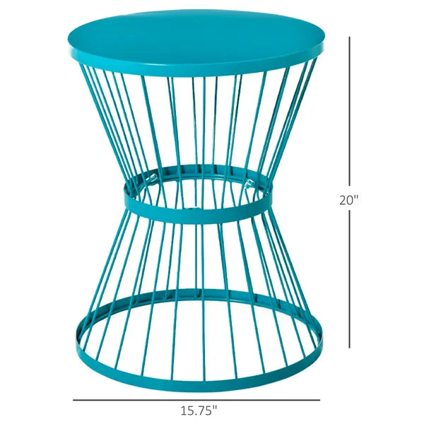 16" Steel Patio Side Table, Garden End Table with Hourglass Design, Accent Table for Outdoor and Indoor Use, Blue - product image 3