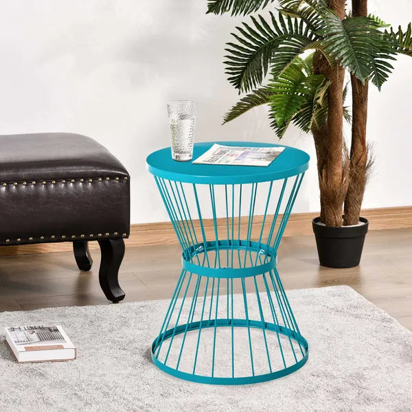 16" Steel Patio Side Table, Garden End Table with Hourglass Design, Accent Table for Outdoor and Indoor Use, Blue - product image 7