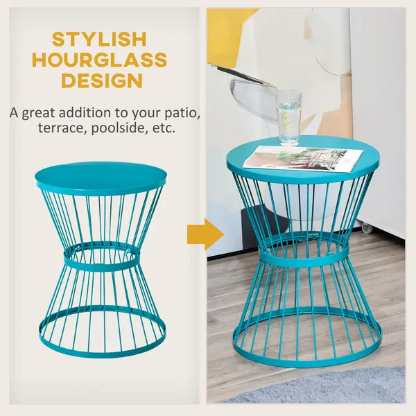 16" Steel Patio Side Table, Garden End Table with Hourglass Design, Accent Table for Outdoor and Indoor Use, Blue - product image 4