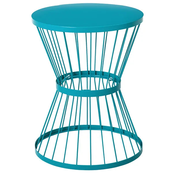 16" Steel Patio Side Table, Garden End Table with Hourglass Design, Accent Table for Outdoor and Indoor Use, Blue - product image 1