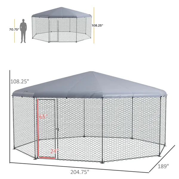17.1 ft x 15.7 ft Large Outdoor Silver Chicken Run with Cover for 19-25 Chickens Walk-In Hen House - product image 3