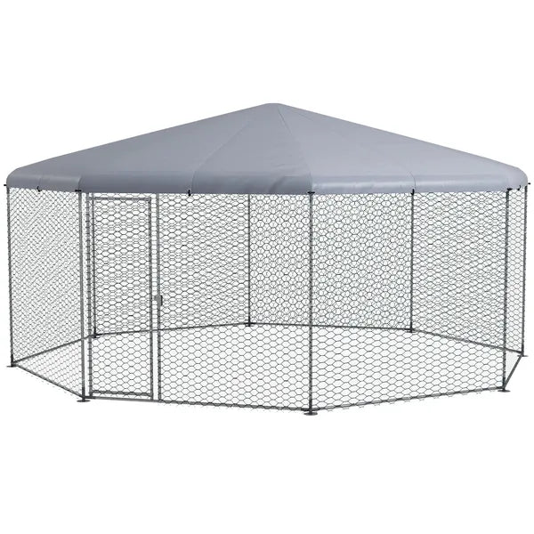 17.1 ft x 15.7 ft Large Outdoor Silver Chicken Run with Cover for 19-25 Chickens Walk-In Hen House - product image 1