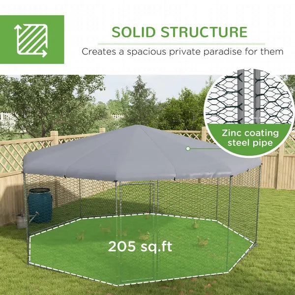 17.1 ft x 15.7 ft Large Outdoor Silver Chicken Run with Cover for 19-25 Chickens Walk-In Hen House - product image 6