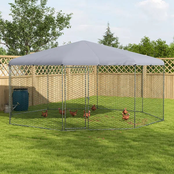 17.1 ft x 15.7 ft Large Outdoor Silver Chicken Run with Cover for 19-25 Chickens Walk-In Hen House - product image 11