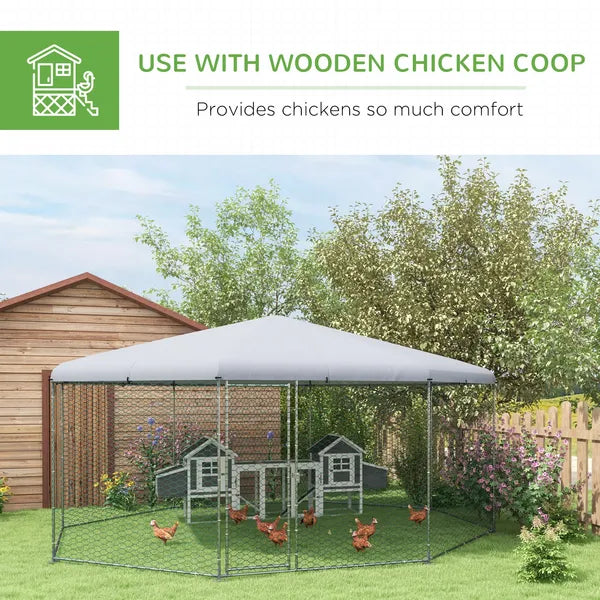 17.1 ft x 15.7 ft Large Outdoor Silver Chicken Run with Cover for 19-25 Chickens Walk-In Hen House - product image 5