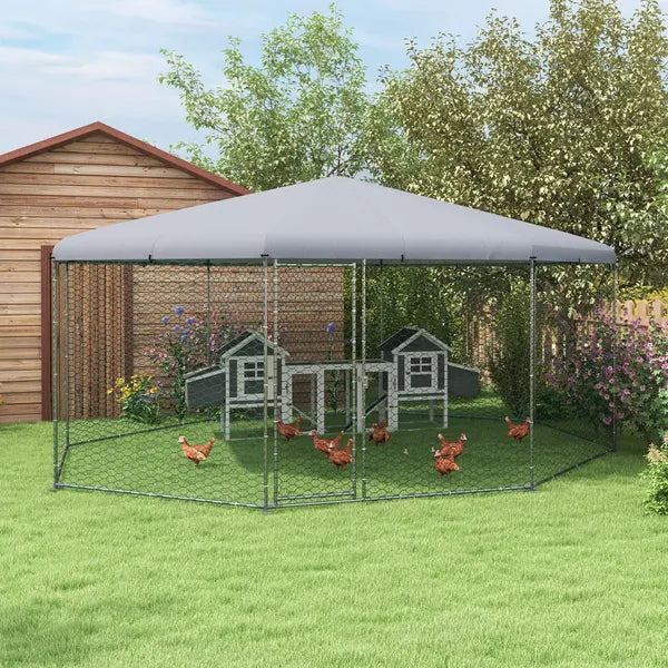 17.1 ft x 15.7 ft Large Outdoor Silver Chicken Run with Cover for 19-25 Chickens Walk-In Hen House - product image 2