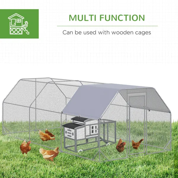 18.7'x9.2'x6.4' Large Chicken Coop for 15-18 Chickens, Walk-In Silver Chicken Run Pen Hen House with Roof Backyard Poultry - product image 6