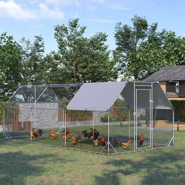 18.7'x9.2'x6.4' Large Chicken Coop for 15-18 Chickens, Walk-In Silver Chicken Run Pen Hen House with Roof Backyard Poultry - product image 10