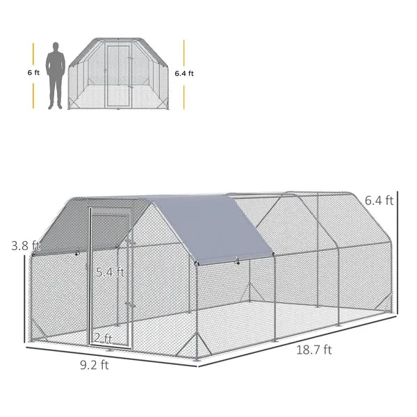 18.7'x9.2'x6.4' Large Chicken Coop for 15-18 Chickens, Walk-In Silver Chicken Run Pen Hen House with Roof Backyard Poultry - product image 3