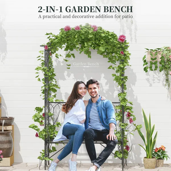 Outsunny 19.75 Inch Wide Metal Garden Arbor with Bench and Scrollwork - product image 4