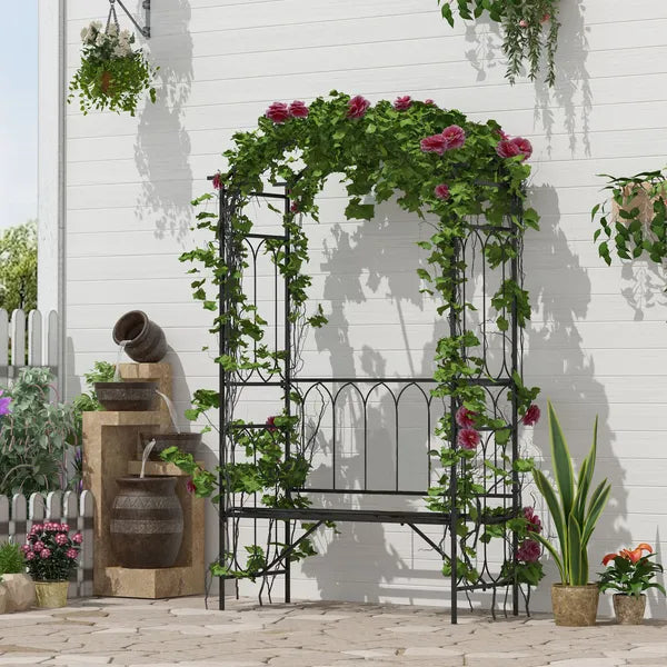 Outsunny 19.75 Inch Wide Metal Garden Arbor with Bench and Scrollwork - product image 2