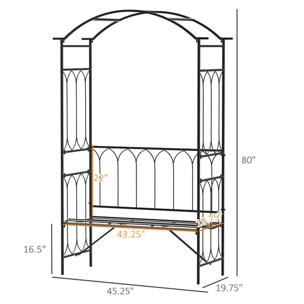 Outsunny 19.75 Inch Wide Metal Garden Arbor with Bench and Scrollwork - product image 3