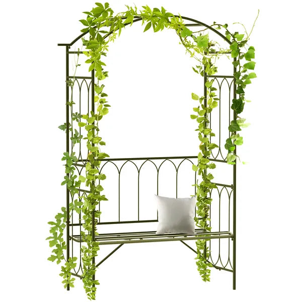 Outsunny 19.75 Inch Wide Metal Garden Arbor with Bench and Scrollwork - product image 1