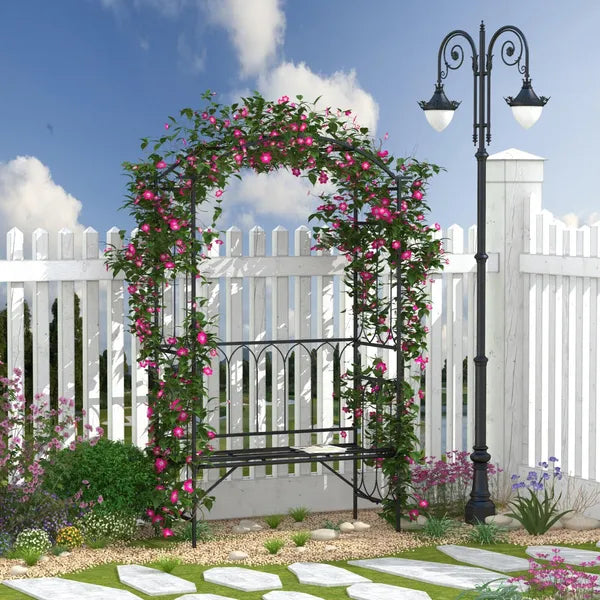 Outsunny 19.75 Inch Wide Metal Garden Arbor with Bench and Scrollwork - product image 10